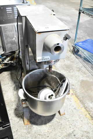 Univex PM20 Metal Commercial Floor Style 20 Quart Planetary Dough Mixer w/ Metal Mixing Bowl, Whisk and Paddle Attachments. 115 Volts, 1 Phase. 