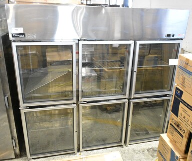 Endura MNR806SSG/0 Stainless Steel Commercial 6 Half Size Door Reach In Cooler Merchandiser w/ Poly Coated Racks and Commercial Casters. 115 Volts, 1 Phase. 