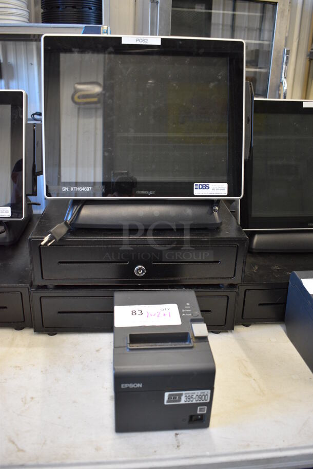Posiflex XT-3000 Series 15" POS System Monitor, Epson Model M249A Receipt Printer and 2 Metal Cash Drawers