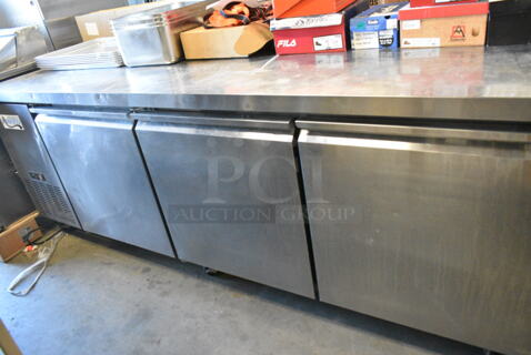 BRAND NEW SCRATCH AND DENT! 2023 Avantco 178SSUD3R Stainless Steel 3 Door Undercounter Cooler on Commercial Casters. 115 Volts, 1 Phase. Tested and Does Not Power On