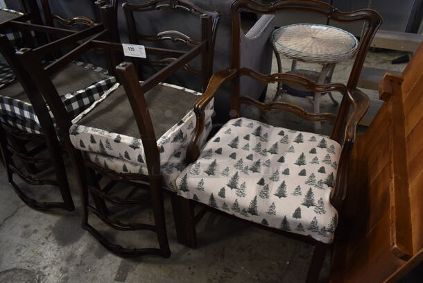 3 Wooden Dining Height Chairs w/ Arm Rests and Seat Cushion. 3 Times Your Bid!