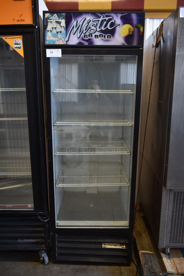 Beverage Air MT21 Metal Commercial Single Door Reach In Cooler Merchandiser w/ Poly Coated Racks. 115 Volts, 1 Phase. Tested and Powers On But Does Not Get Cold