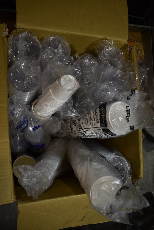 Box of Various Cups and Lids