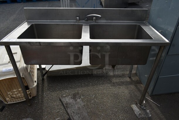 Stainless Steel Commercial 2 Bay Sink w/ Faucet and Handles. Bays 24x18x12