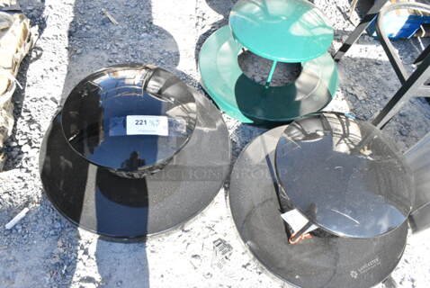 3 BRAND NEW SCRATCH AND DENT! Trash Can Shell Lids; 1 Green and 2 Black. 3 Times Your Bid!