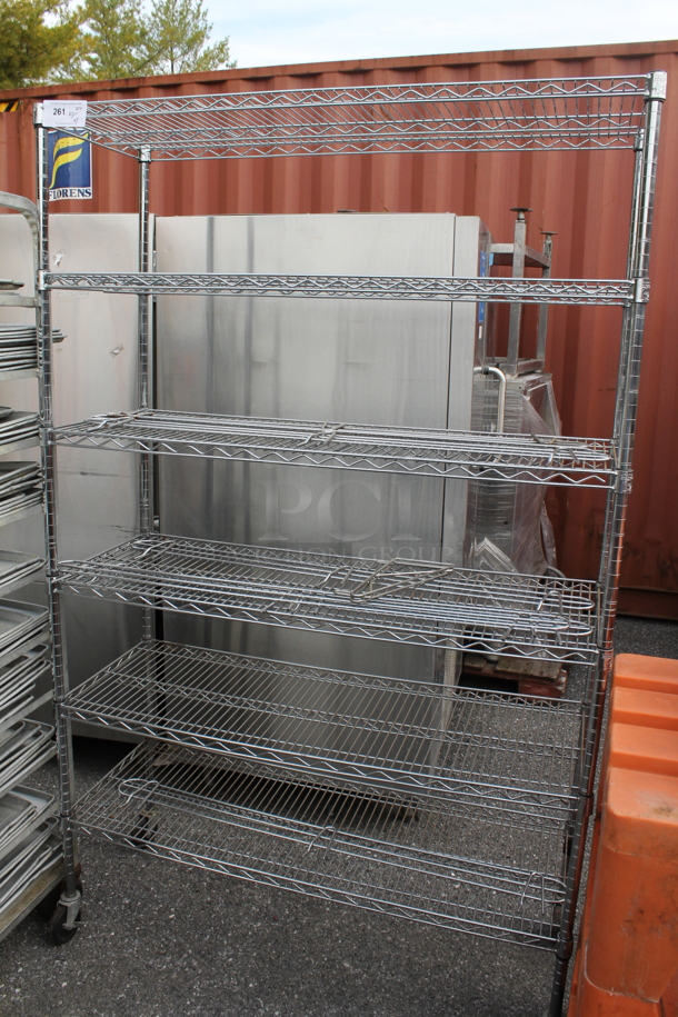 Chrome Finish 6 Tier Wire Shelving Unit on Commercial Casters. BUYER MUST DISMANTLE. PCI CANNOT DISMANTLE FOR SHIPPING. PLEASE CONSIDER FREIGHT CHARGES.