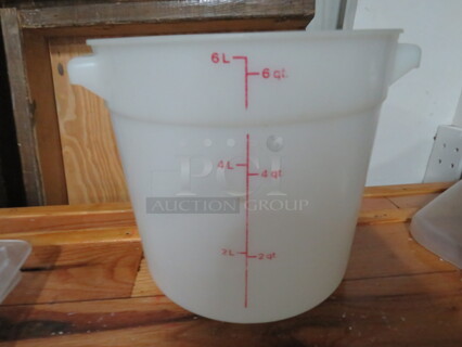 One 6 Quart Food Storage Container.