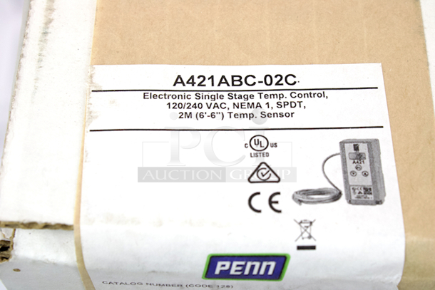 NEW-NEVER USED PENN Johnson Controls A421ABC-02C Line-Voltage Type 1 Temperature Control, 120/240 VAC, NEMA 1, SPDT, 2M (6’-6”) Temp. Sensor