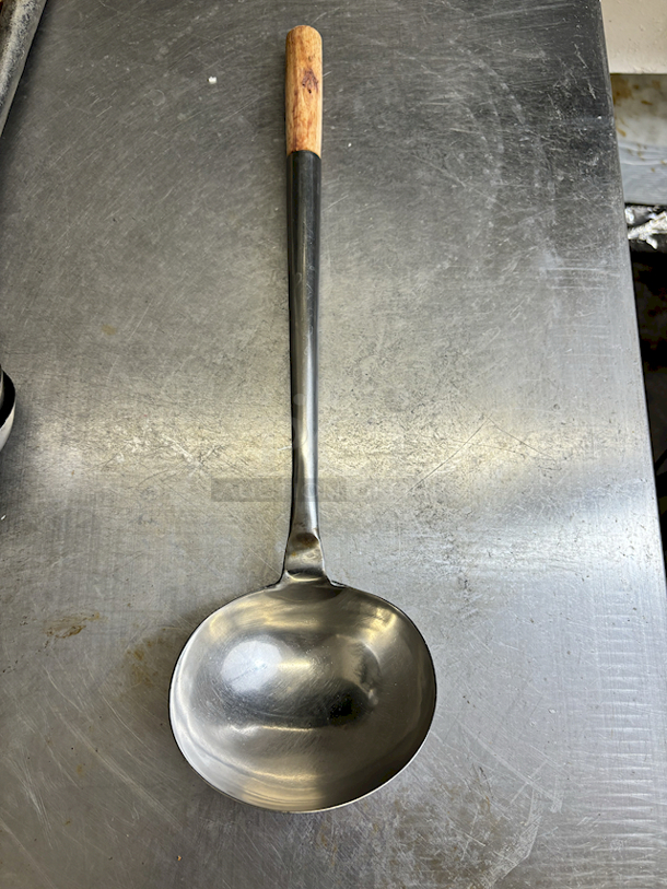 4 Large Spoons With Metal & Wooden Handles. 