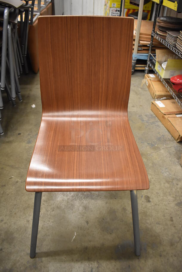 5 Wood Pattern Dining Chairs on Metal Legs. 20x20x35. 5 Times Your Bid!