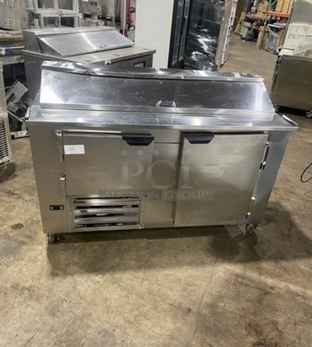Cool Tech Commercial Refrigerated Sandwich Prep Table! With 2 Door Storage Space Underneath! All Stainless Steel! On Casters! Model: CUST60BM SN: 025719 120V 60HZ 1 Phase