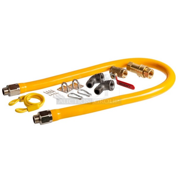 BRAND NEW SCRATCH AND DENT! Regency 600GKM3448 48" Mobile Gas Connector Hose Kit with 2 Elbows, Full Port Valve, Restraining Device, and Quick Disconnect - 3/4"