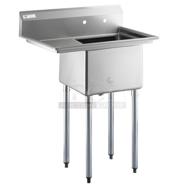 BRAND NEW SCRATCH AND DENT! Steelton 522CS11818L 38 3/4" 18-Gauge Stainless Steel One Compartment Commercial Sink with Left Drainboard - 18" x 18" x 12" Bowl. No Legs. 