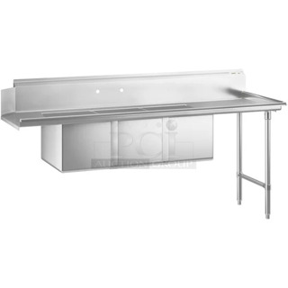 BRAND NEW SCRATCH AND DENT! Regency 600DDTS384RT 16-Gauge 7' Soiled / Dirty Dish Table with 3-Compartment Sink - 16" x 20" x 14" Bowls - Right Drainboard. No Legs. 