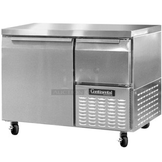 BRAND NEW! 2024 Continental RA43N Stainless Steel Commercial Undercounter Cooler on Commercial Casters. 115 Volts, 1 Phase. Tested and Working!