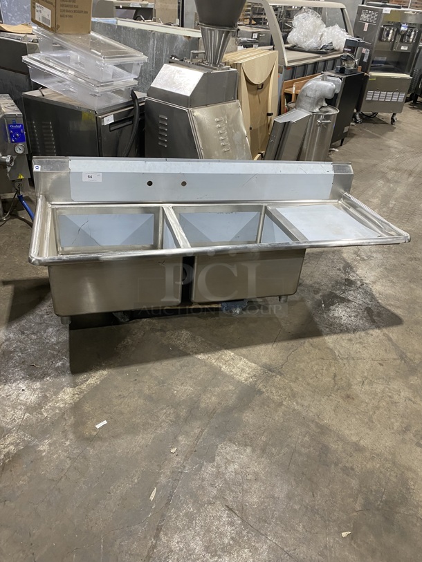 NEW! All Stainless Steel 2 Bay Prep Sink With Right Side Drain Board! NSF Quality! 