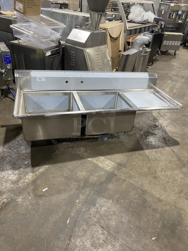 NEW! All Stainless Steel 2 Bay Prep Sink With Right Side Drain Board! NSF Quality! - Item #1126272