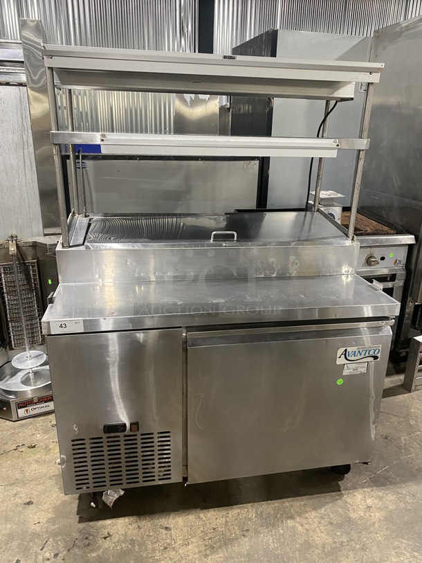 Avantco All Stainless Steel Commercial Pizza Prep Table! With Double Over Head Shelf & Under The Shelf Warmers & Ticket Holder Rail! on Commercial Casters! Model 178PICL1!   115 Volts, 1 Phase! Working When Removed! 