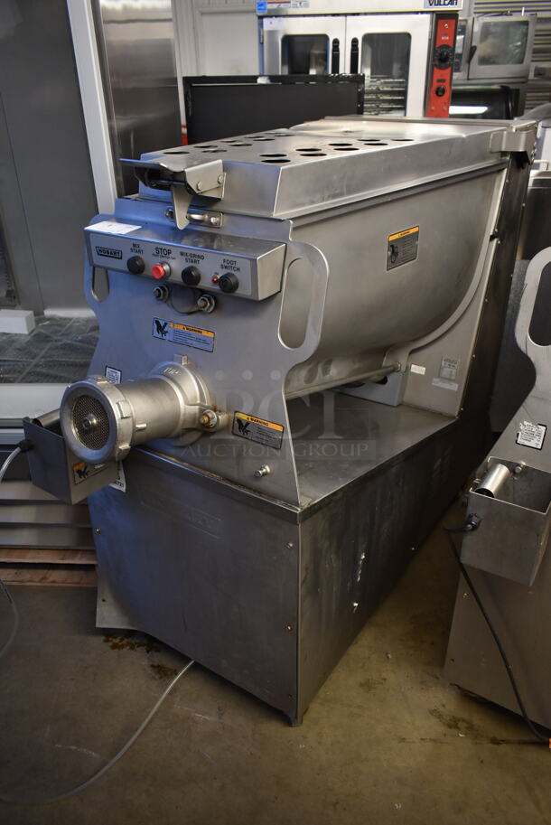 2012 Hobart MG2032 Stainless Steel Commercial Floor Style Meat Mixer Grinder on Commercial Casters. 208 Volts, 3 Phase. 
