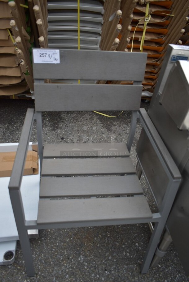BRAND NEW SCRATCH AND DENT! BFM Seating Gray Outdoor Dining Height Chair w/ Arm Rests. 