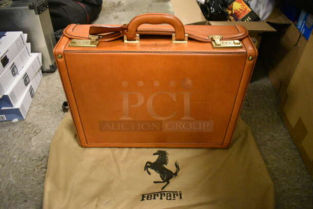VINTAGE! Schedoni Tan Leather Ferrari 512 TR Briefcase with Protective Bag
