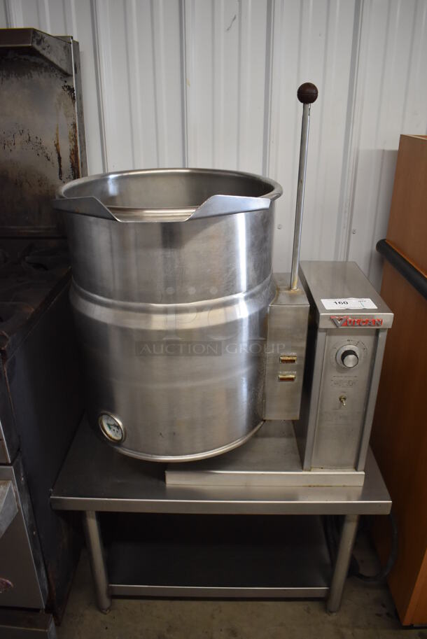 Vulcan EC-10 Stainless Steel Commercial 10 Gallon Steam Tilting Kettle on Stand. 240 Volts. 30x24x53