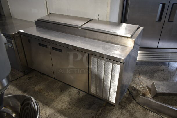 Delfield Stainless Steel Commercial Pizza Prep Table Bain Marie on Commercial Casters. Tested and Powers On But Does Not Get Cold