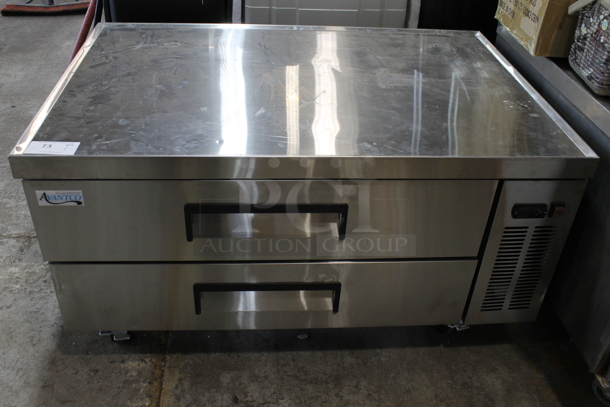 LIKE NEW! 2023 Avantco 178CBE48HC Stainless Steel Commercial 2 Drawer Chef Base on Commercial Casters. 115 Volts, 1 Phase. Tested and Working!