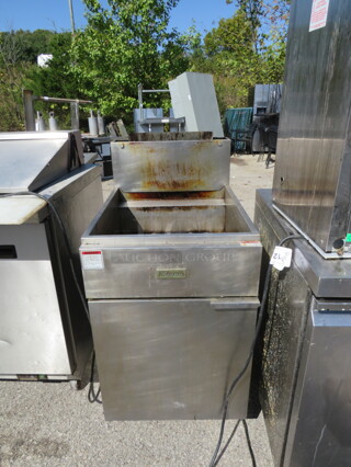 One Migali Natural Gas Deep Fryer On Casters. Model# C-F75-NG. 21X31X44