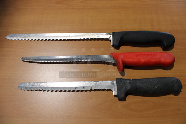3 Sharpened Stainless Steel Serrated Knives. 13", 15.5". 3 Times Your Bid!