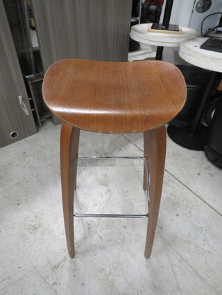 Wooden Bar Stool With A Chrome Footrest. 2XBID