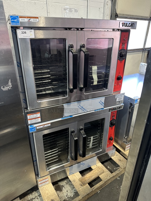 2 BRAND NEW SCRATCH AND DENT! Vulcan Stainless Steel Commercial Propane Gas Powered Full Size Convection Ovens w/ View Through Doors, Metal Oven Racks and Thermostatic Controls. 2 Times Your Bid!