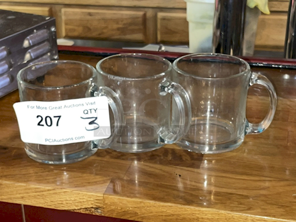 SET OF 3 Glass Coffee Mugs. 3x Your Bid