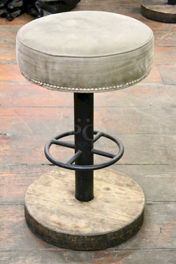 OUTSTANDING! Backless Bar Stool With 4-1/2" Cushioned Suede Seat, Foot Rest And Weight Wood Base. Minimal Ware. 

19x31