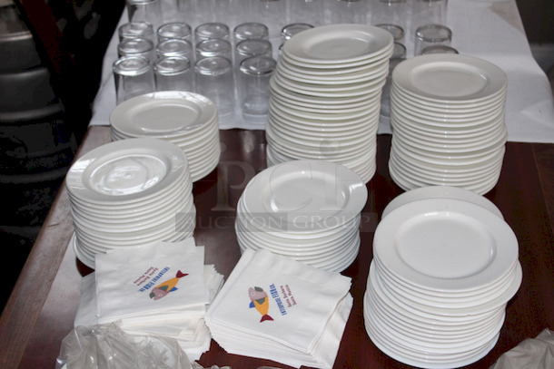 ALL FOR 1! Stacks Of White China Plates, 6-1/2". 