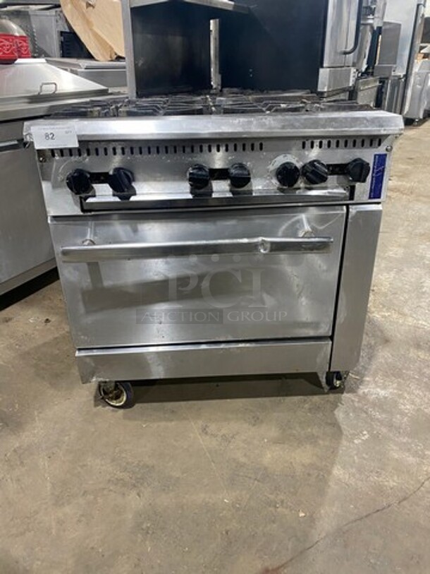 LATE MODEL! 2021 Rocket Cooking Commercial 6 Burner Natural Gas Powered Stove! With Oven Underneath! All Stainless Steel! Model RCPRO36GST Serial 2572612109280384! On Casters!