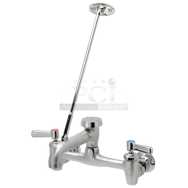 BRAND NEW SCRATCH AND DENT! Zurn Elkay Z843M1-RC Wall Mount Service Sink Faucet with 8" Centers, 6" Vacuum Breaker Spout, Ceramic Cartridges, and Rough Chrome Finish