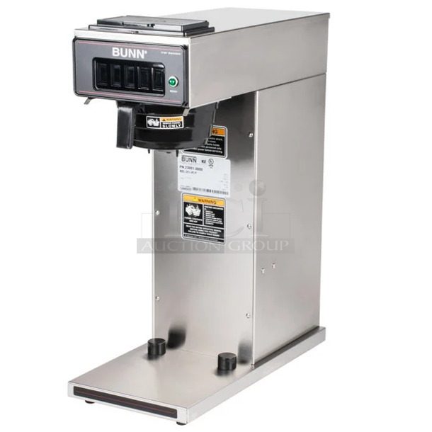 BRAND NEW SCRATCH AND DENT! 2023 Bunn 23001.0000 CW15-APS Stainless Steel Commercial Countertop Pourover Airpot Coffee Brewer w/ Poly Brew Basket and Poly Pitcher. 120 Volts, 1 Phase.