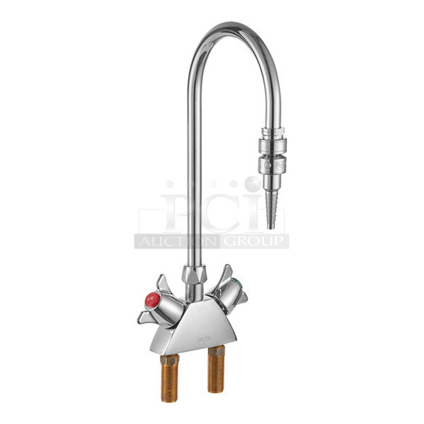 BRAND NEW SCRATCH AND DENT! Delta 26AW67009 Deck-Mounted Laboratory Faucet with Vandal-Resistant 6" Rigid / Swivel Gooseneck Spout and Dual 2 Arm Handles