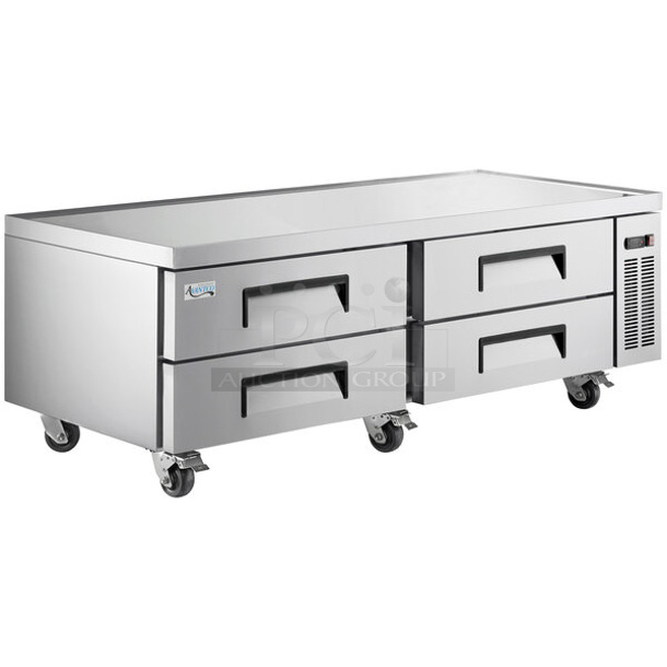 BRAND NEW SCRATCH AND DENT! Avantco 178CBE72HC Stainless Steel Commercial 72" 4 Drawer Refrigerated Chef Base on Commercial Casters. 115 Volts, 1 Phase. Tested and Working!