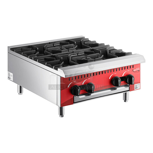 BRAND NEW SCRATCH AND DENT! 2023 Avantco 177CAGR424 Stainless Steel Commercial Countertop Natural Gas Powered 4 Burner Range. 100,000 BTU - Item #1127617