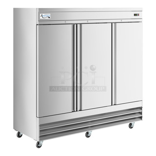 BRAND NEW SCRATCH AND DENT! 2024 Avantco 178SS3FHC 81 5/16" Stainless Steel Solid Door Reach-In Freezer on Commercial Casters. 115 Volts, 1 Phase. Tested and Working!