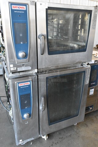 2 2019 Rational Stainless Steel Commercial Combitherm Self Cooking Center Convection Ovens on Commercial Casters. Top Model: SCC WE 62. Bottom Model: SCC WE 102. 480 Volts, 3 Phase. 2 Times Your Bid!