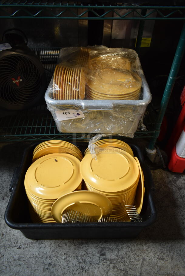 ALL ONE MONEY! Lot of 2 Bins of Yellow Poly Plates. 