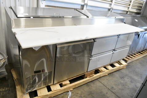 BRAND NEW SCRATCH AND DENT! 2024 Avantco 178SSPPT3 Stainless Steel Commercial Pizza Prep Table w/ 6 Drawers on Commercial Casters. 115 Volts, 1 Phase. 