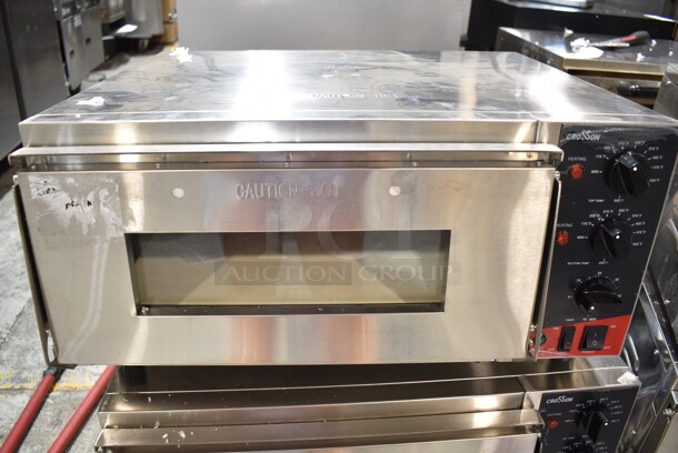 BRAND NEW SCRATCH AND DENT! 2023 Crosson CPO-160 Stainless Steel Commercial Countertop Electric Powered Pizza Oven w/ Cooking Stone. 120 Volts, 1 Phase. Tested and Working! - Item #1127330