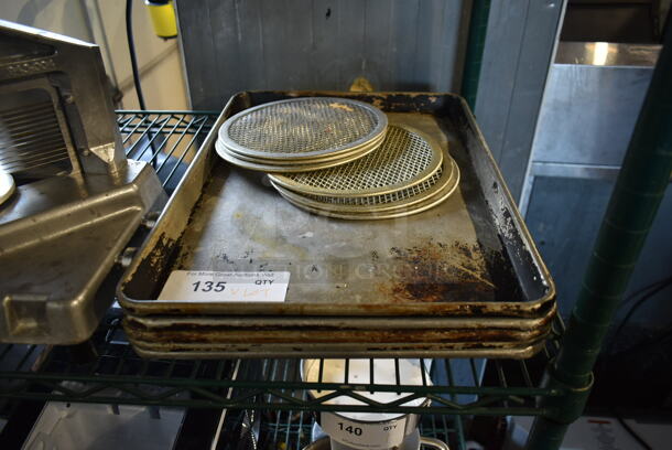 ALL ONE MONEY! Lot of 5 Metal Baking Pans and Mesh Round Pizza Pans.