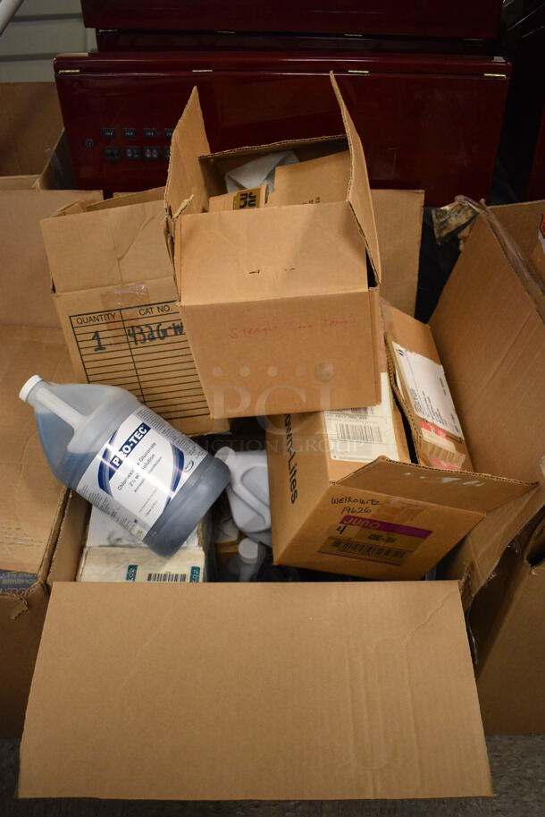ALL ONE MONEY! Lot of Various Items Including Disinfectant and Halotron Fire Extinguishers