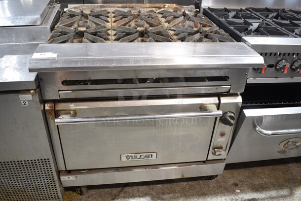 Vulcan V6B36S Stainless Steel Commercial Natural Gas Powered 6 Burner Range w/ Oven on Commercial Casters. - Item #1127020
