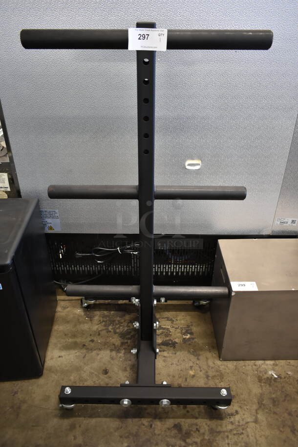Rogue Black Metal Bumper Plate Weight Rack on Commercial Casters.
